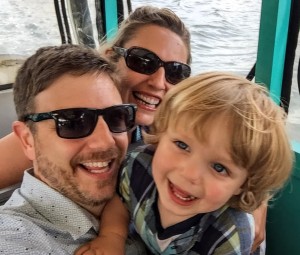 Happy family on a boat